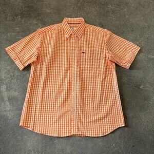 Ferrioni Gingham Seersucker Shirt Size M Orange Check Short Sleeve Summer